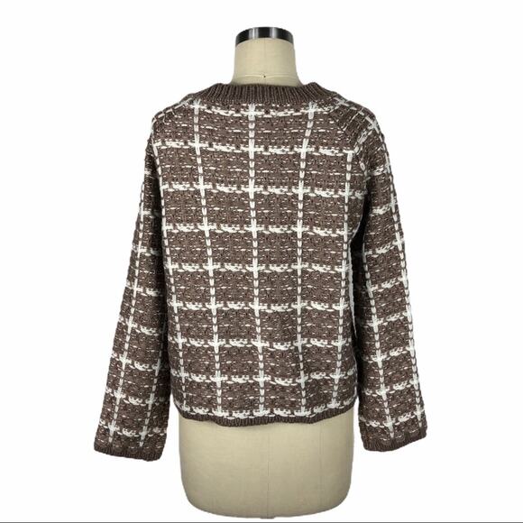 MICHELLE NICOLE Brown White Cardigan Sweater M NWT - Picture 3 of 9